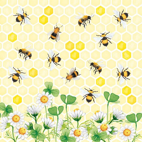 20 Servietten Bees Joy - Bienen über Blümchen 33x33cm