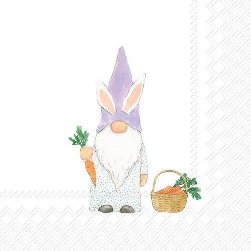 20 Napkins Gnommy - bunny gnome with carrots 33x33cm