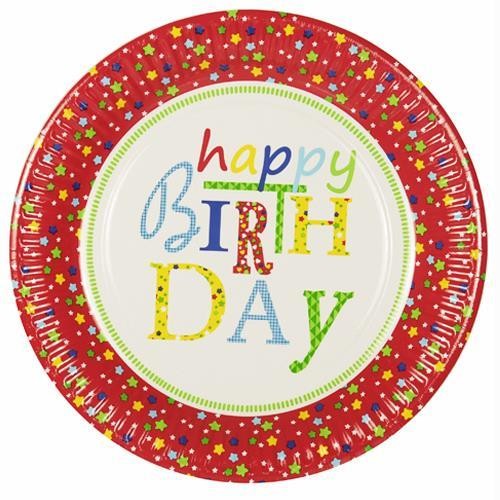 10 Pappteller rund Happy Birthday - Geburtstag in allen Farben Ø23cm