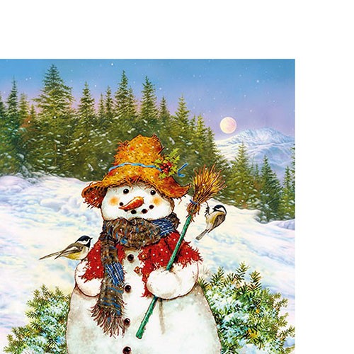 20 small cocktail napkins Snowman & Birds - Tits on snowman with hat 25x25cm