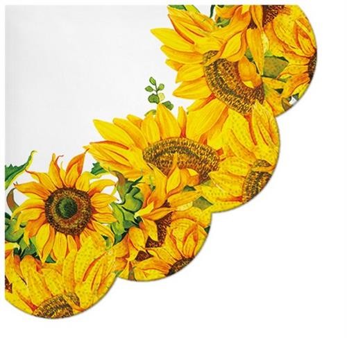 12 Servietten rund Dancing Sunflowers - Aufblühende Sonnenblumen Ø32cm