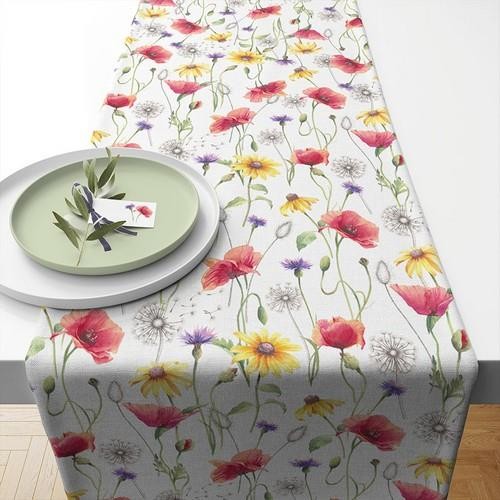 Tischläufer aus Baumwolle Poppy Meadow - Mohnblumen & Löwenzahn 40x150cm