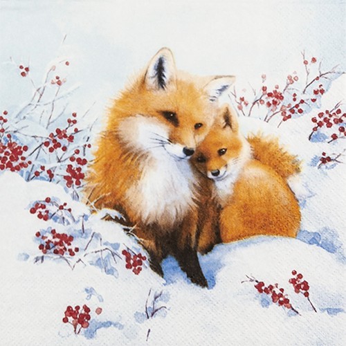 20 Servietten Fox Family - Fuchsfamilie im Winter 33x33cm
