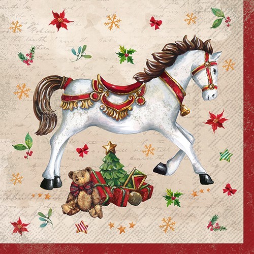 20 Servietten Festive Horse - Pferd an Weihnachtssymbole 33x33cm