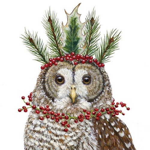 20 Napkins Candance - Owl with winter ornaments 33x33cm