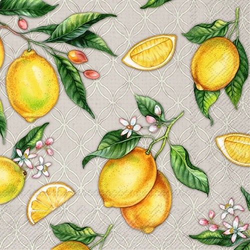 20 napkins Citrons grey - Lemons on beige 33x33cm