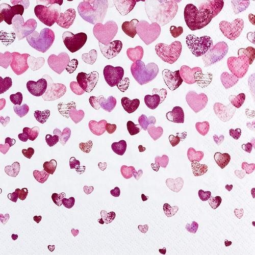 20 Servietten Lovely Hearts - Rosa Herzregen 33x33cm