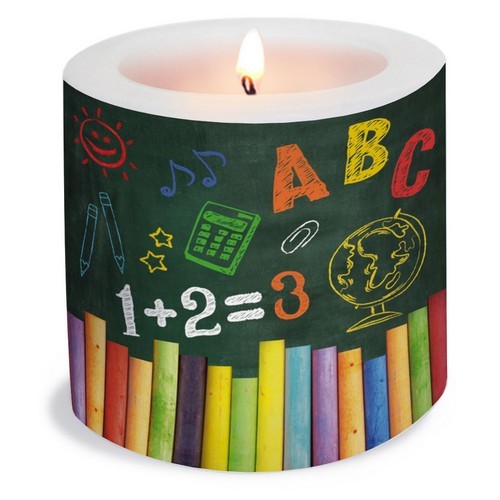 Kerze rund Colourful Blackboard - Farbenfrohe Schultafel Ø 8cm, Höhe 7,5cm