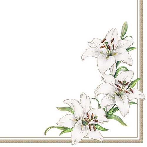 20 Servietten White Lilies - Elegante, weiße Lilien 33x33cm