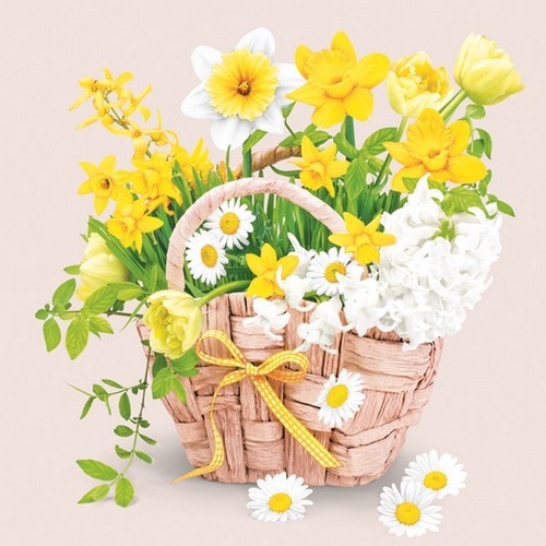 20 Servietten Spring Flowers Basket - Korb voller Frühlingsblumen 33x33cm