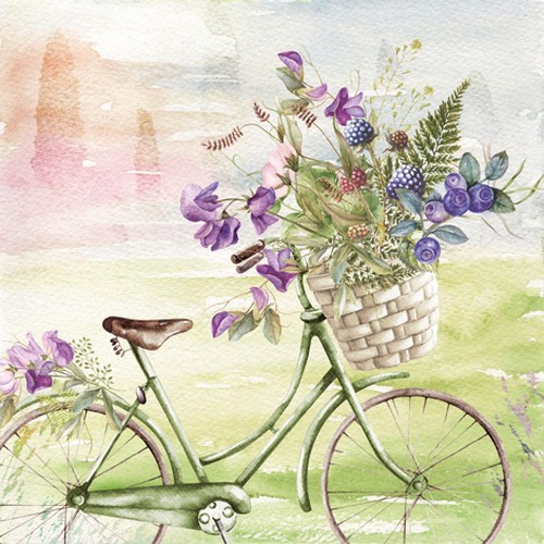 20 Napkins Summer Ride - bike with basket from nature 33x33cm