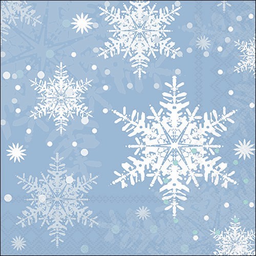 20 Servietten Snowflakes blue - Feine Schneekristalle auf hellblau 33x33cm