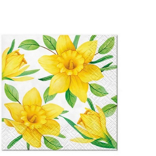 20 small cocktail napkins Daffodils in Bloom - Yellow daffodil flowers 25x25m