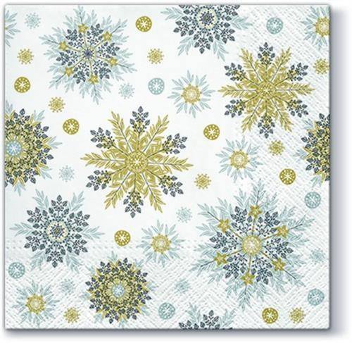 20 Servietten Snowflakes - Filigrane Schneeflocken gold/silber 33x33cm