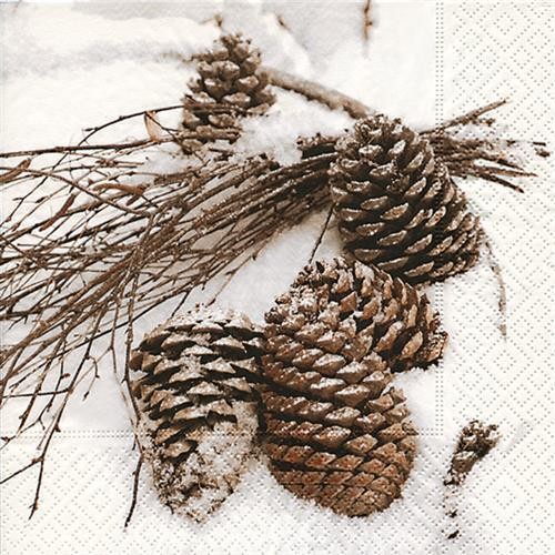20 Servietten Cones in Snow - Zapfen im Schnee 33x33cm