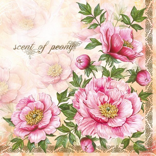 20 Scent of Peony napkins - Pink peonies in a vintage look 33x33cm