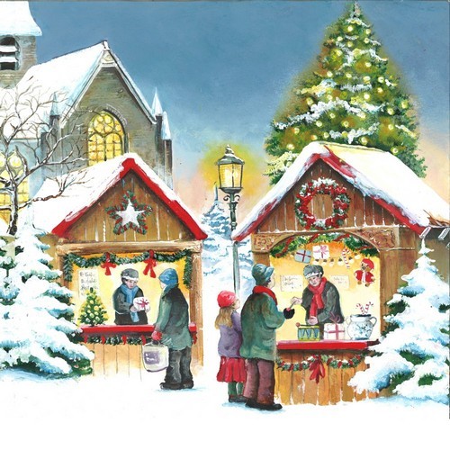 20 Servietten Christmas Market - Weihnachtsmarkt 33x33cm