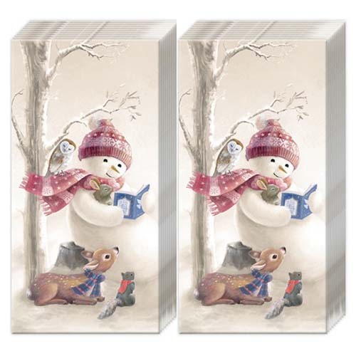 2x 10 handkerchiefs Bedtime Stories - Snowman reads to the animals