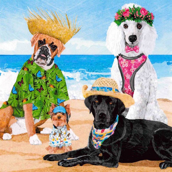 20 Servietten Dogs Beach Party - Hunde bei Strandparty 33x33cm