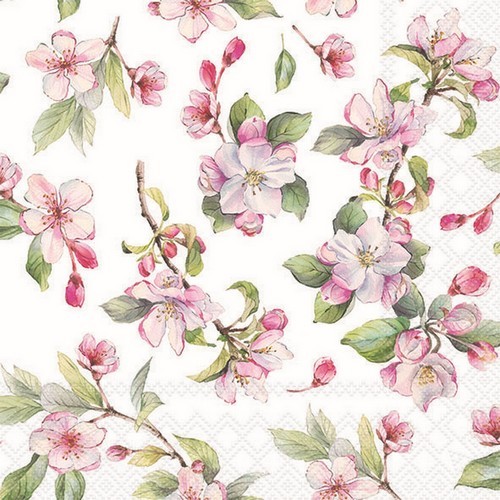 20 napkins Spring Blossom white - Pink spring blossoms 33x33cm