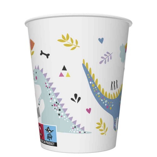 8 paper cups Funny Dinosaurs - Colorful dinosaurs 250ml Ø5,5-8cm, H9cm