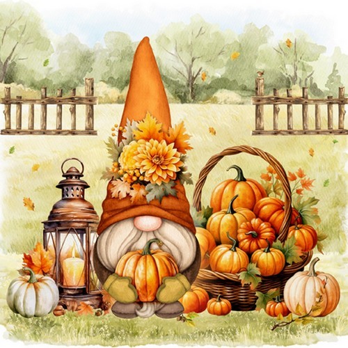 20 napkins Harvest Gnome - Garden gnome with pumpkins 33x33cm