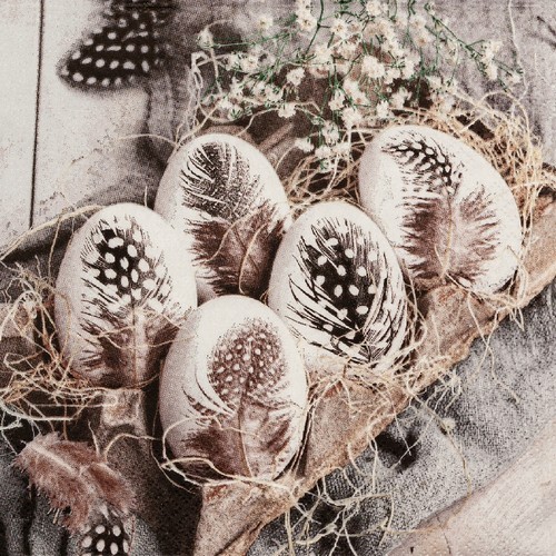 20 Servietten Natural Easter Eggs - Natürliche Eier mit Federn 33x33cm