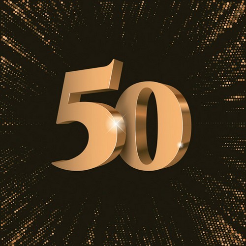 20 Servietten 50th 3D Birthday - 50 gold in 3-D 33x33cm