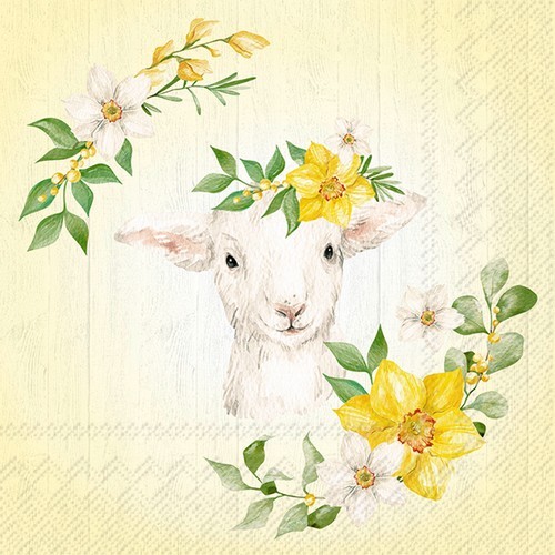 20 Napkins Lammy yellow - lamb with flower decoration 33x33cm