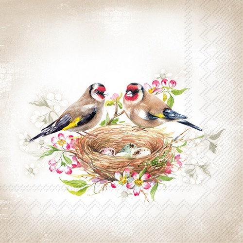 20 Servietten Lovely Goldfinch - Vogelpaar an Nest 33x33cm
