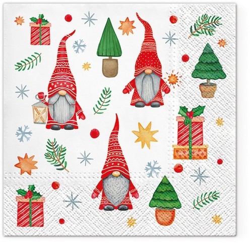 20 Napkins Gnomes and Gifts - Gnomes with trees and gifts 33x33cm