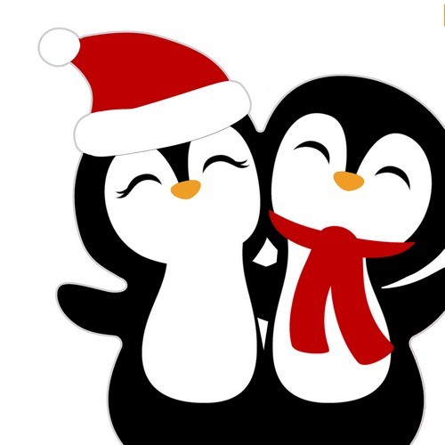 12 Napkins punched Penguin Santas - Christmas penguins 33x33cm
