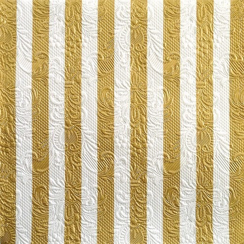15 Servietten geprägt Elegance Stripes gold/white - Streifen gold/weiß 33x33cm