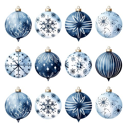 20 Servietten Blue Baubles - Viele Weihnachtskugeln in blau 33x33cm