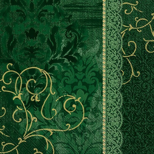 20 Servietten Anastasia green gold - Barock-Stil grün-gold 33x33cm