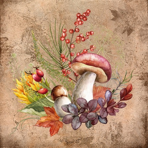 20 Napkins Joyeuse Composition d'Automne - Porcini mushroom and autumn fruits 33x33cm