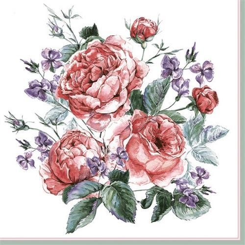 20 Servietten English Painted Roses - Gezeichnete rote Rosen 33x33cm