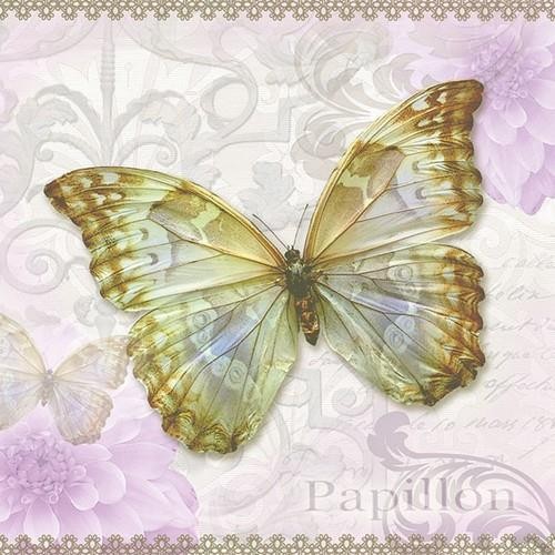 20 Servietten Papillon - Natürlicher Schmetterling auf orchid 33x33cm