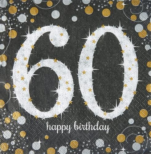 16 napkins 60 Sparkling Celebrations silver & gold - 60th birthday with glitter silver 33x33cm