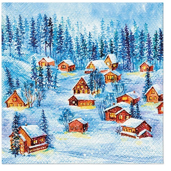 20 Servietten Winter Houses - Kleine Stadt im Winter 33x33cm