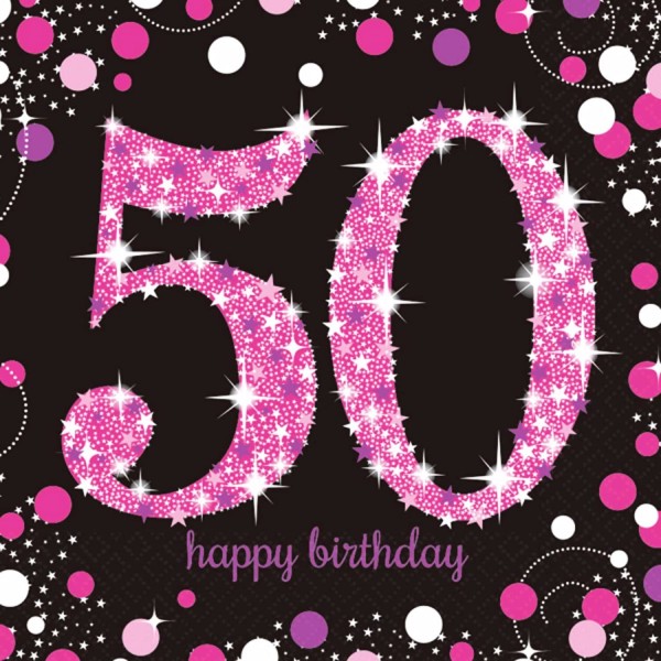 16 Servietten 50 Sparkling Celebrations pink - 50. Geburtstag mit Glitzer pink 33x33cm