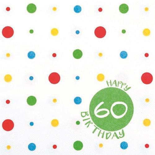 20 Servietten Happy 60 - Bunte 60 Jahre 33x33cm