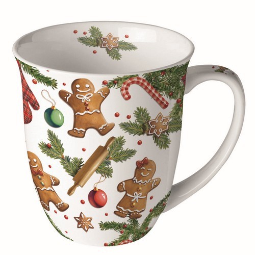 Tasse aus Porzellan Gingerbread Cookies - Lebkuchenfiguren und Zweige 0,4L, Höhe 10,5cm