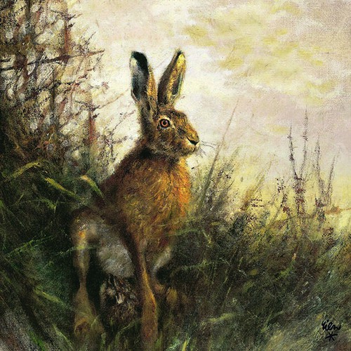 20 Servietten Portrait of Hare - Hase wartet am Waldrand 33x33cm