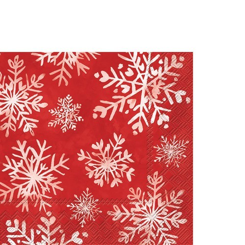 20 small cocktail napkins Chris red - White snowflakes on red 33x33cm