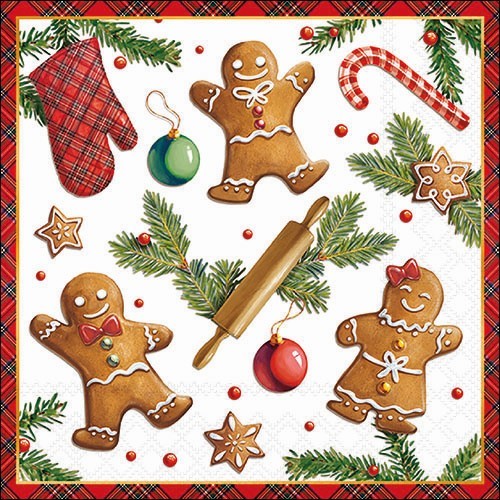 20 Servietten Gingerbread Cookies - Lebkuchenfiguren und Zweige 33x33cm