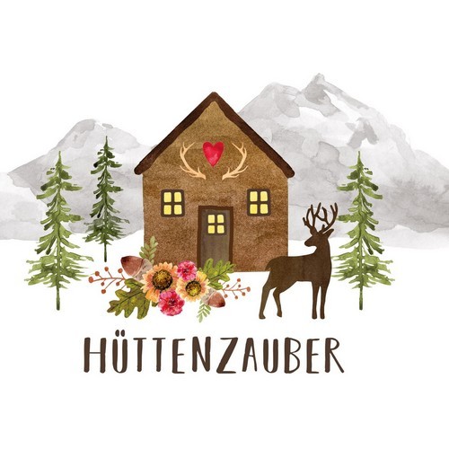 20 Servietten Hüttenzauber - Hüttenzauber an Gebirgsszene 33x33cm