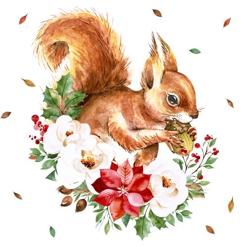 20 Servietten Sweet Squirrel - Eichhörnchen an Blumen 33x33cm