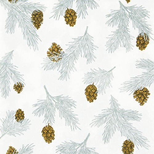20 Servietten Pine Cones white - Zweige mit Zapfen weiß 33x33cm