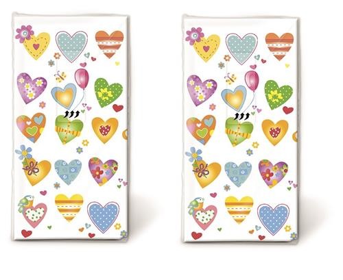 2x 10 Taschentücher Colourful Hearts - Farbenfrohe Herzen